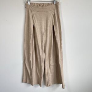 Z Supply Pleated Front Wide Leg Pull On Cotton Knit Pants S Tan Beach Resort